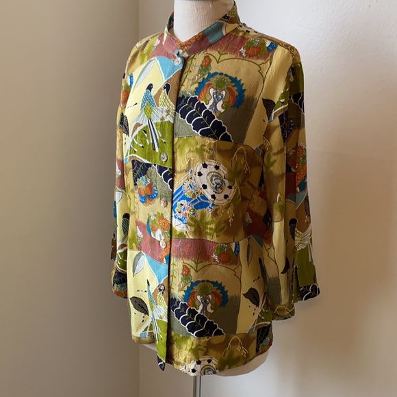 Citron Silk Button Down Tunic Top XL - Picture 2 of 5